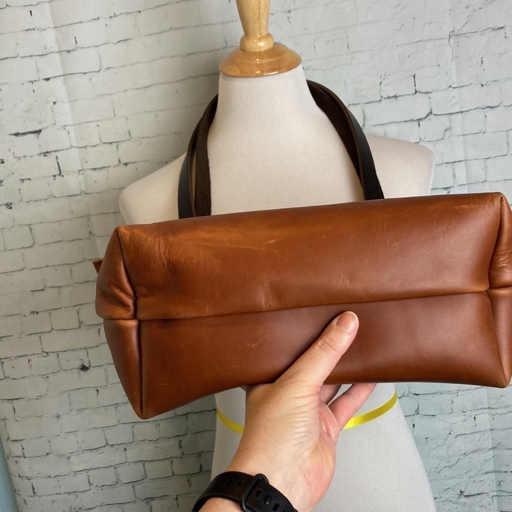 Portland Leather Goods Zip Top Tote Bag Artisan Leather Handbag Brown Medium - Picture 7 of 16